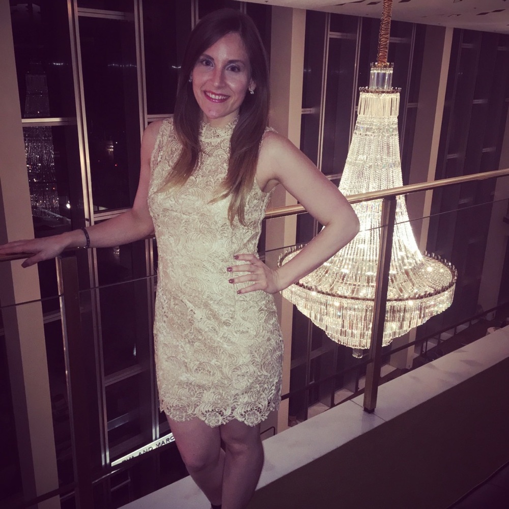 Elegant short beige embroidered dress